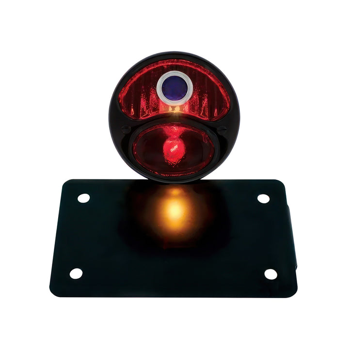 Black 1928 DUO Lamp &amp; Blue Dot Style Tail Light Assembly With Horizontal Mounting Bracket For Motorcycle