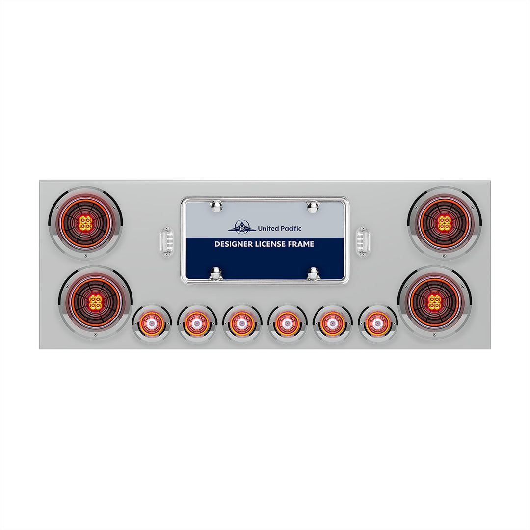 Stainless Steel Rear Center Panel With Four 13 LED 4" Abyss Light &amp; Six 4 LED 2" Lights &amp; Bezels - Red LED/Clear Lens