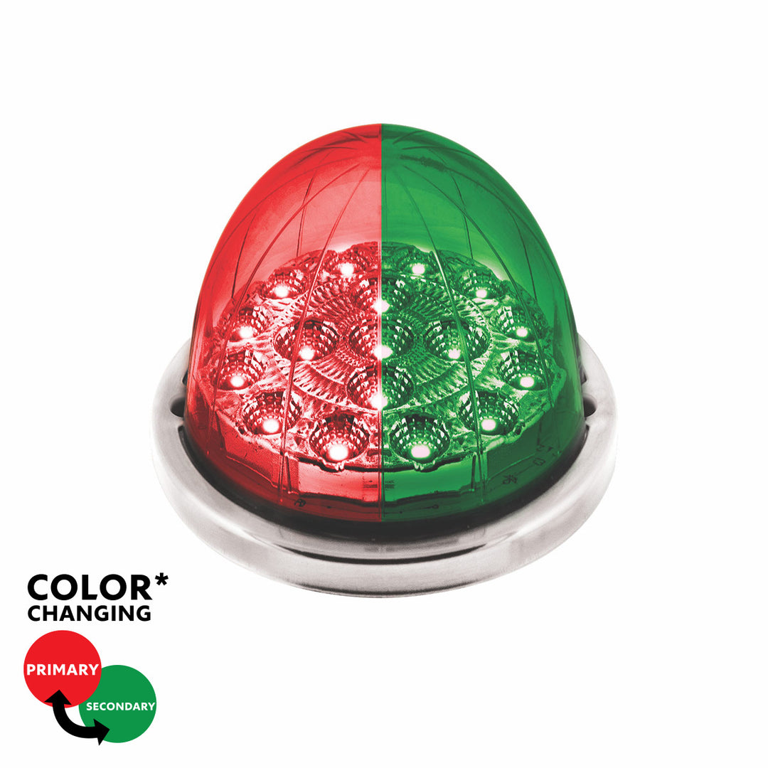 17 LED Watermelon Double Fury Light Flush Mount Kit With Low Profile Stainless Steel Bezel - Red &amp; Green LED/Clear Lens