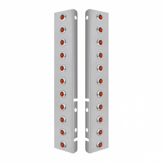 Stainless Steel Front Air Cleaner Bracket With 22 x 3 Amber LED Dual Function 3/4" Mini Lights &amp; Stainless Steel Bezels For Peterbilt - Amber Lens