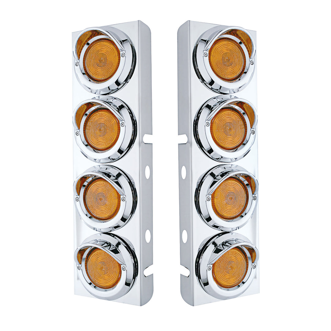 Stainless Front Air Cleaner Bracket With 8 x 2" Flat Lights &amp; Visors For Peterbilt - Amber Lens