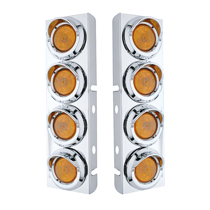 Stainless Front Air Cleaner Bracket With 8 x 2" Flat Lights &amp; Visors For Peterbilt - Amber Lens