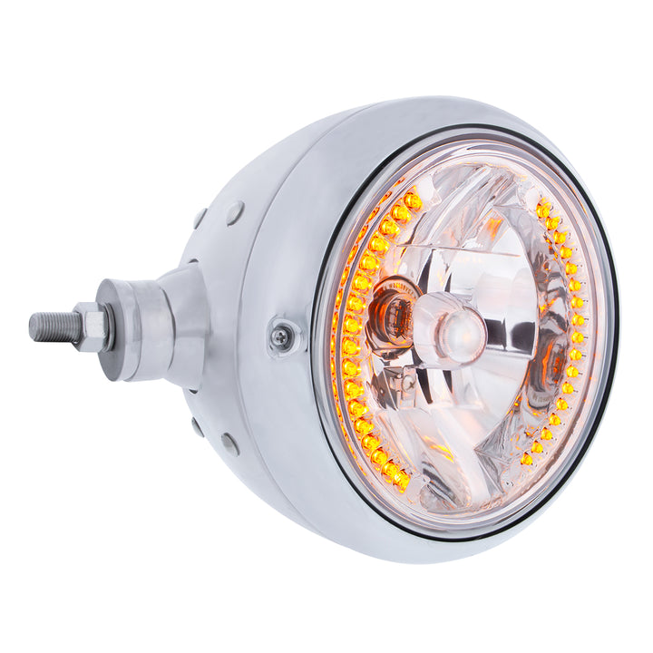 Chrome Guide 682-C Style Headlight Assembly W/Crystal Lens &amp; 34 LEDs Position Light - L/H (Horizontal Mount)