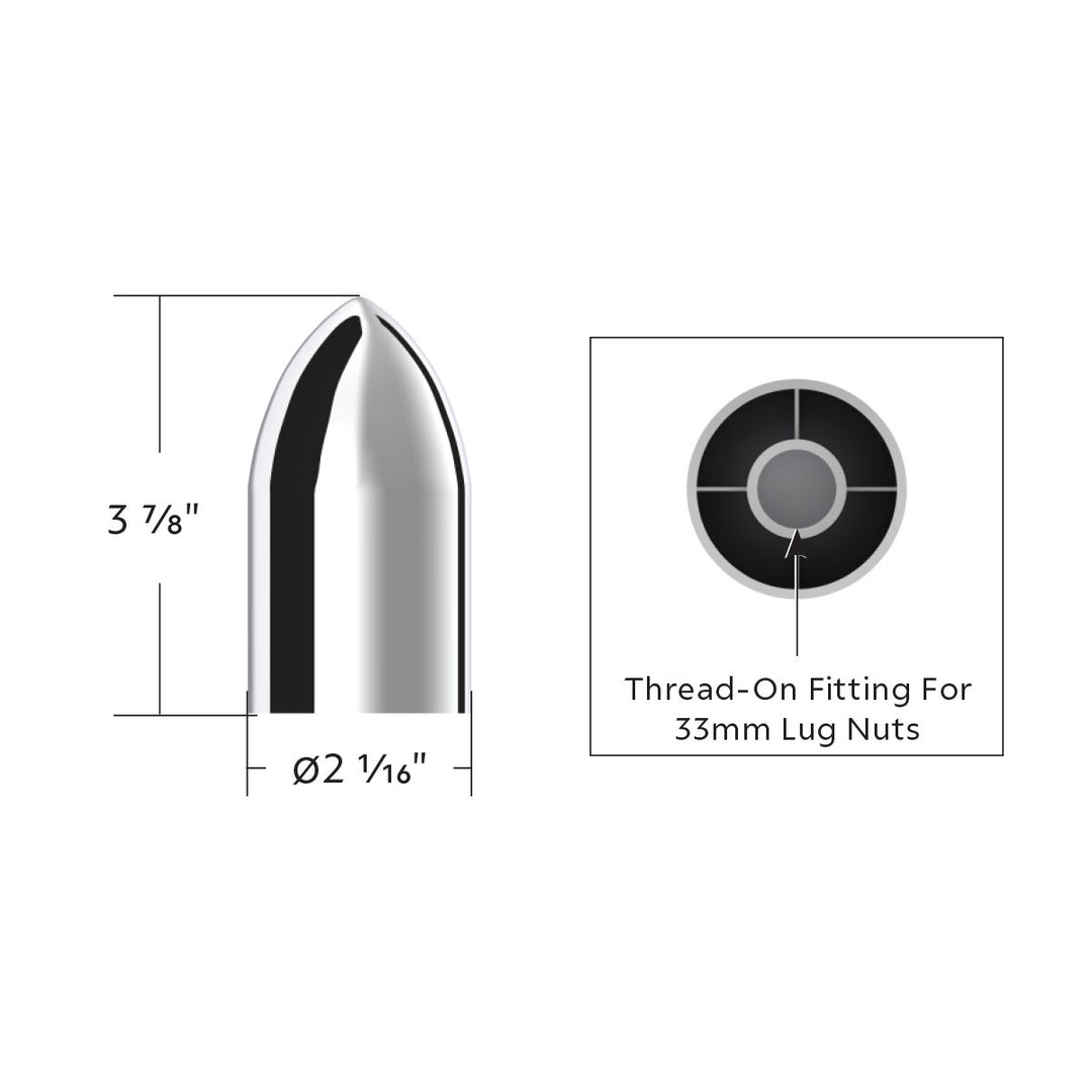 33mm x 3-7/8" Chrome Plastic Bullet Nut Covers - Thread-On (10-Pack)