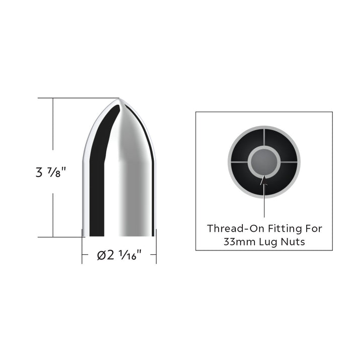 33mm x 3-7/8" Chrome Plastic Bullet Nut Covers - Thread-On (10-Pack)