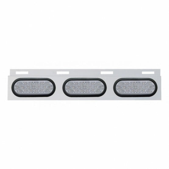 Stainless Top Mud Flap Plate With 3 x 19 LED 6" Oval Lights &amp; Grommets - Red LED/Clear Lens (Each)