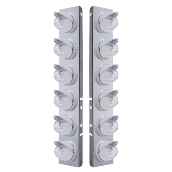 Stainless Steel Front Air Cleaner Bracket W/12 x 17 LED Watermelon Lights &amp; Visors For Peterbilt - Amber LED/Clear Lens