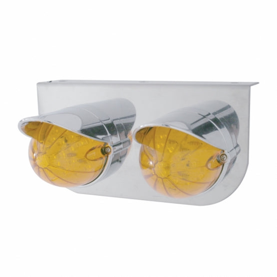 Stainless Steel Light Bracket With 2 x 19 LED Bullet Style Grakon 1000 Lights &amp; Visors - Amber LED &amp; Lens