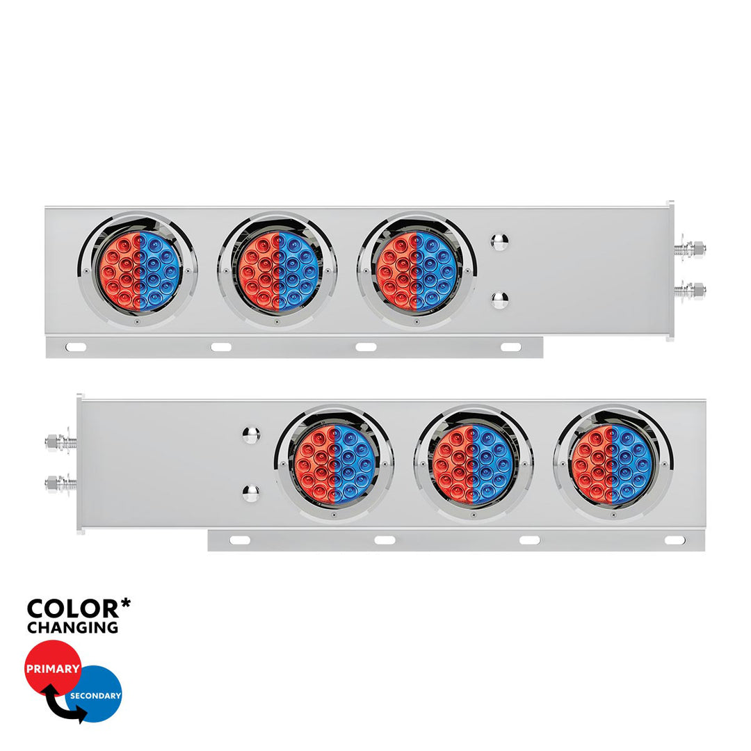 2" Bolt Pattern Stainless Steel Spring Loaded Light Bar With 6X Double Fury 19 LED Lights &amp; Visors - Red &amp; Blue LED (Pair)