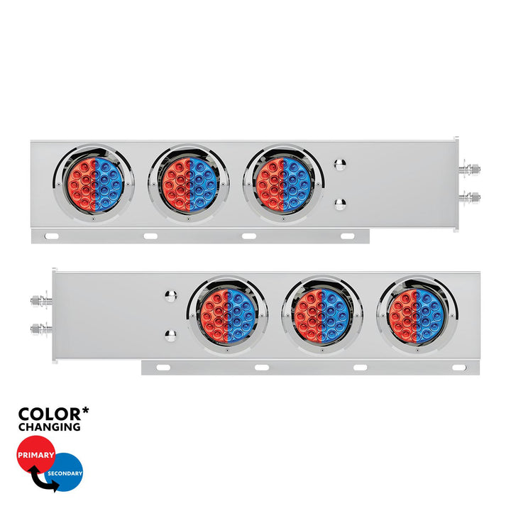 2" Bolt Pattern Stainless Steel Spring Loaded Light Bar With 6X Double Fury 19 LED Lights &amp; Visors - Red &amp; Blue LED (Pair)