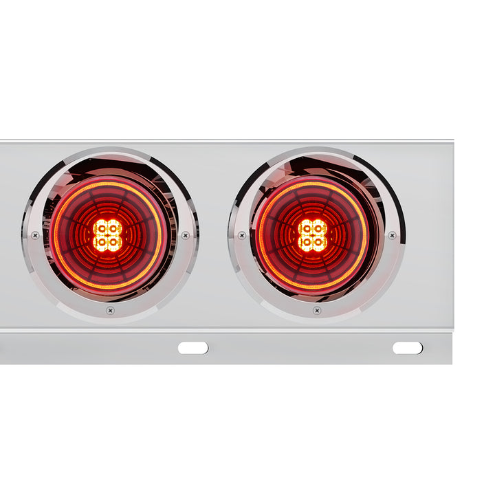 3-3/4" Bolt Pattern Stainless Steel Spring Loaded Bar With 6 x 4" 13 LED Abyss Lights &amp; Visors - Red LED/Red Lens (Pair)