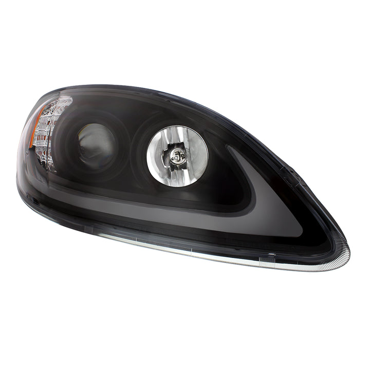 Black Projection Headlight With LED Turn Signal &amp; Light Bar For 2006-2017 International Prostar - Passenger