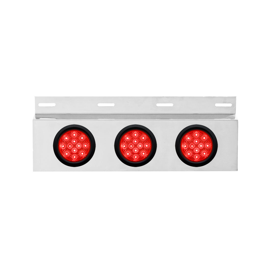 Stainless Top Mud Flap Plate With 3 x 12 LED 4" Lights &amp; Grommets - Red LED/Red Lens (Each)