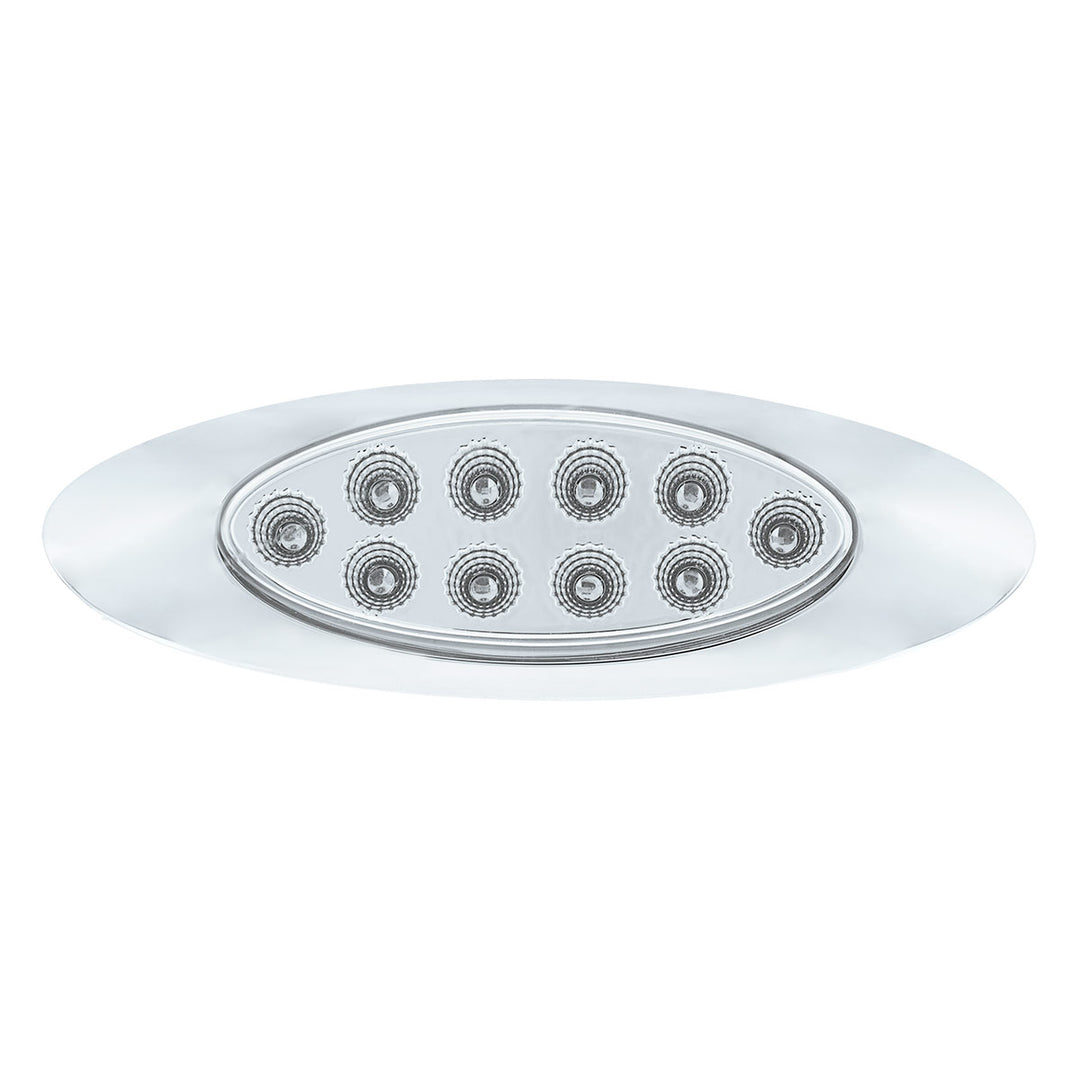 10 LED Oval Double Fury Light With Clear Lens &amp; Chrome Bezel (Clearance/Marker) - Amber &amp; Red LED/Clear Lens