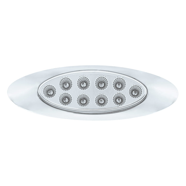 10 LED Oval Double Fury Light With Clear Lens &amp; Chrome Bezel (Clearance/Marker) - Amber &amp; Red LED/Clear Lens
