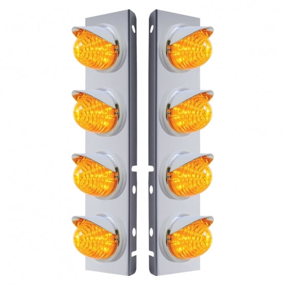 Stainless Steel Front Air Cleaner Bracket With 8 x 17 LED Beehive Lights &amp; Visors For Peterbilt - Amber LED &amp; Lens