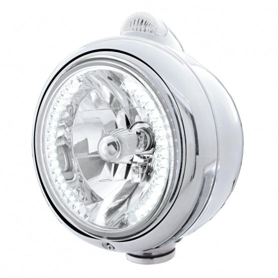 Chrome Guide 682-C Headlight H4 With White LED &amp; LED Signal - Clear Lens