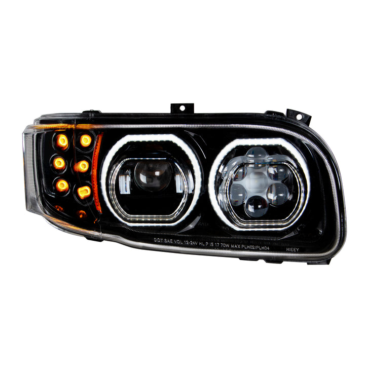 High Power 10 LED Blackout Headlight With 6 LED Turn &amp; 100 LED Halo For 2008-2024 Peterbilt 389 - Passenger