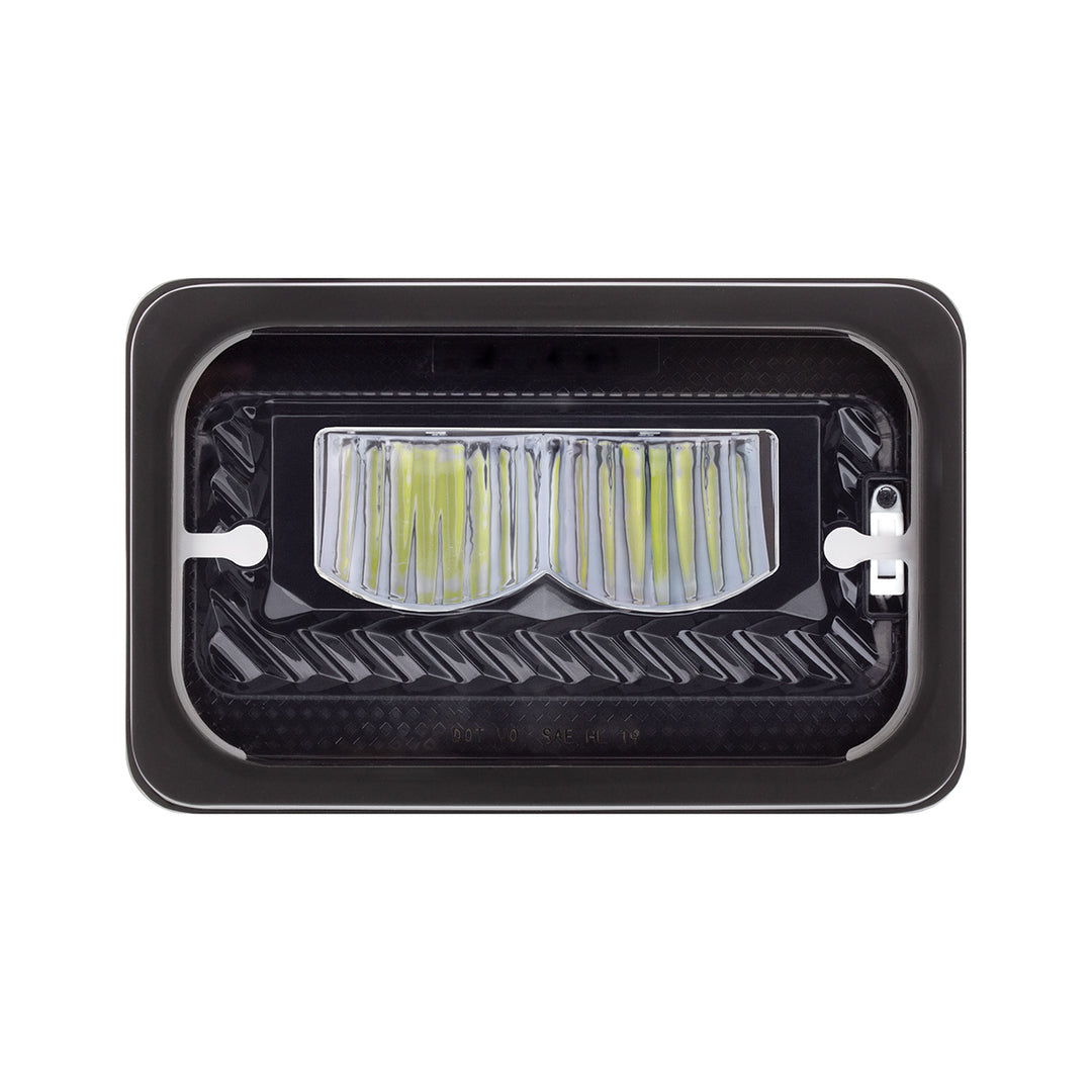 ULTRALIT - Heated 4" x 6" LED Headlight With Glass Lens &amp; Aluminum Housing - High Beam - Black