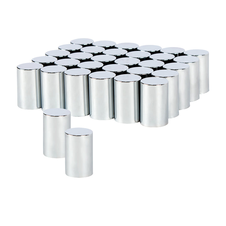 Chrome Cylinder Hubcap Nut Cover For 1999-2018 Chevy &amp; GMC 2500/3500 - Push-On (Color Box of 32)