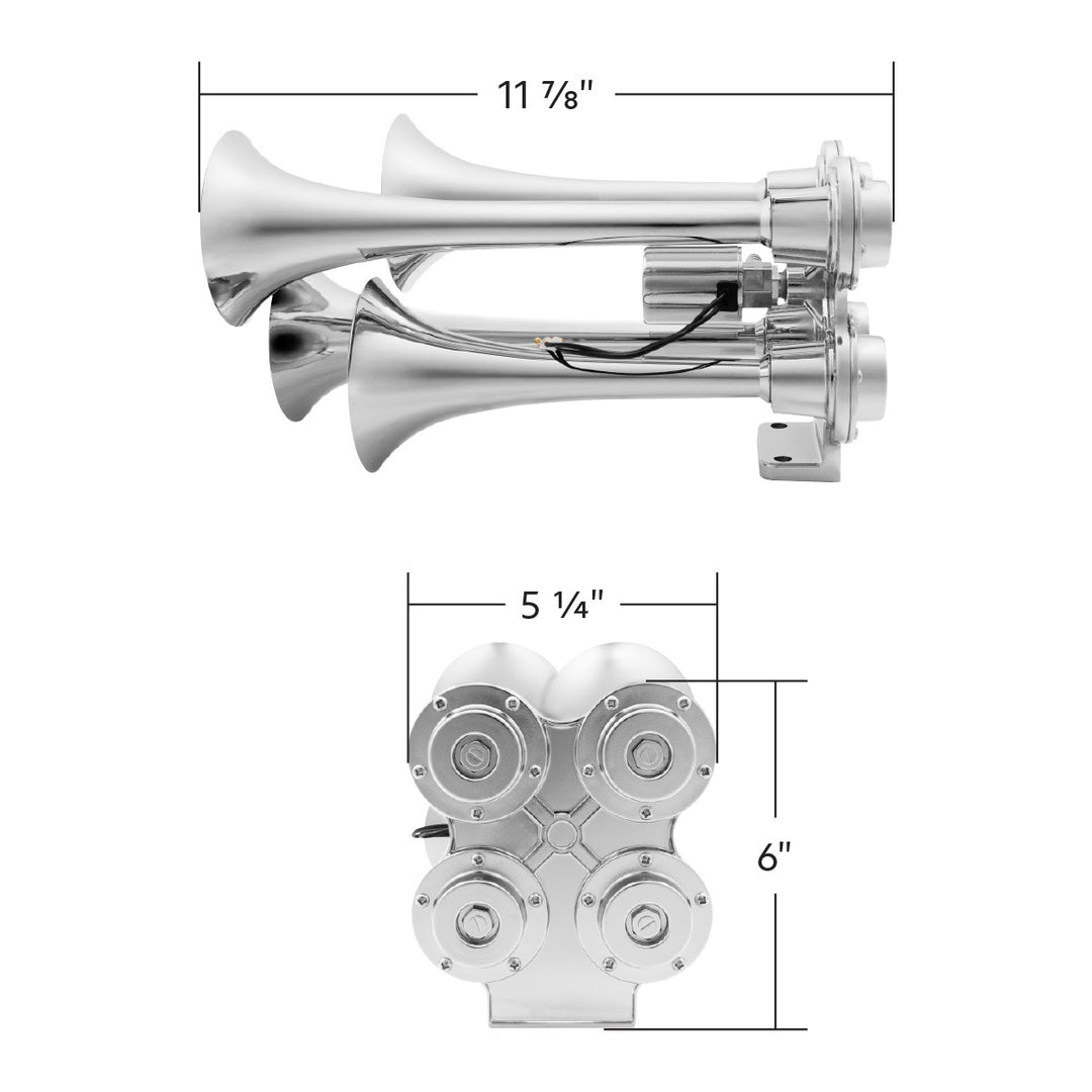 4 Trumpet Mini Train Horn - Chrome