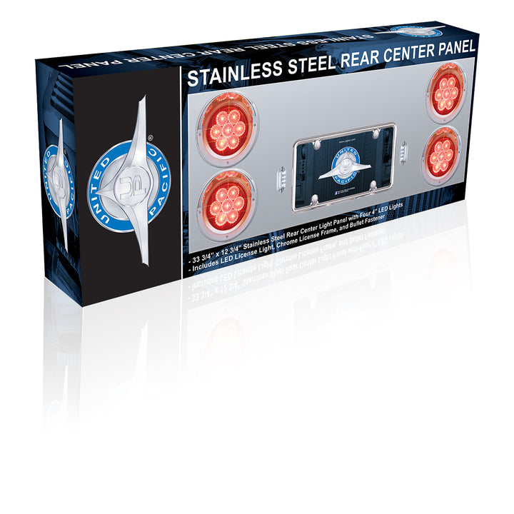 33-3/4" Stainless Rear Center Panel With Four 7 LED 4" Light &amp; Bezel - Red LED/Clear Lens - Competition Series