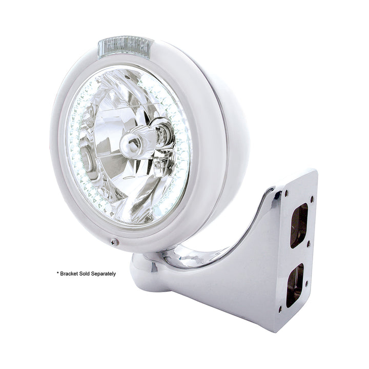 Chrome Classic Headlight H4 With 34 White LED &amp; Signal - Clear Lens