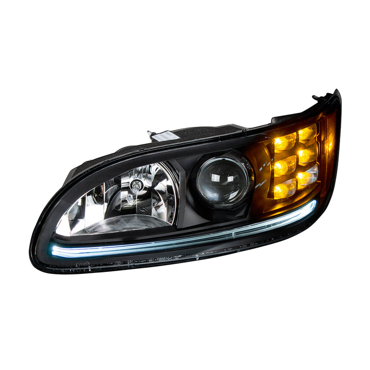 "Blackout" Projection Headlight With LED Turn &amp; Position Light for 2005-2015 Peterbilt 386 - Driver