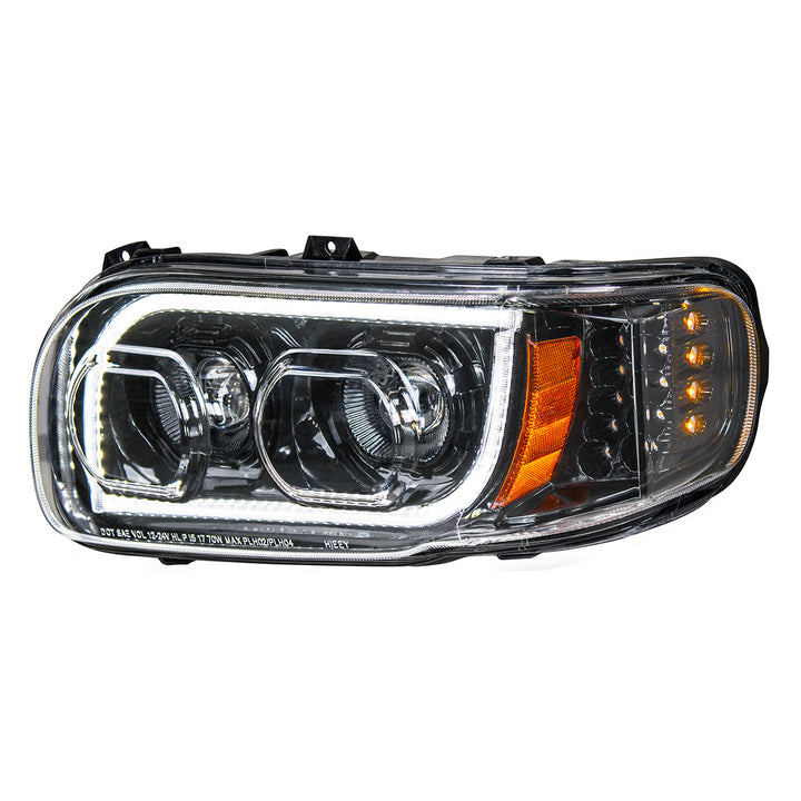 High Power LED "Blackout" Headlight With 16 LED Turn &amp; 57 LED Bar For 2008-2024 Peterbilt 389 - Driver