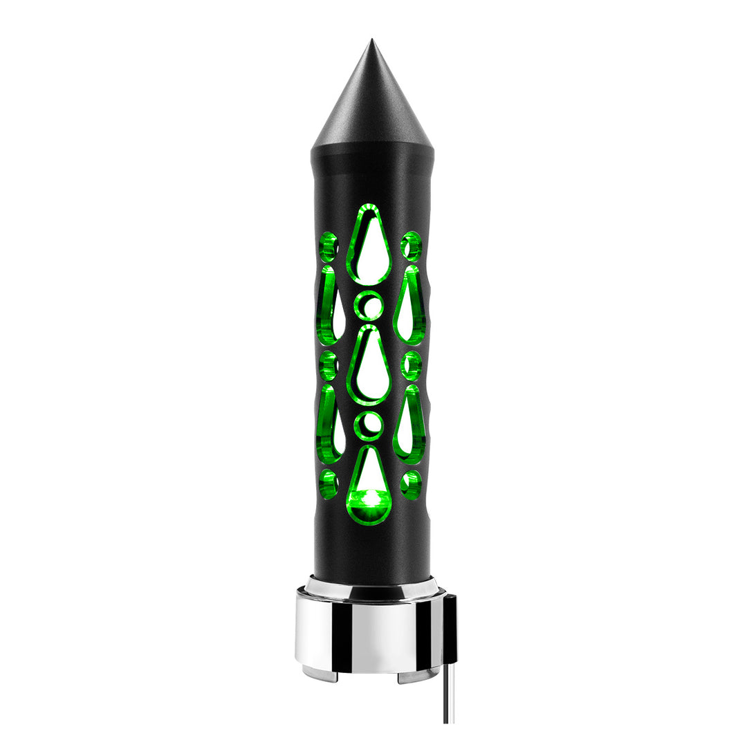 Thread-On Brooklyn Style Spike Gearshift Knob With LED 9/10 Speed Adapter - Matte Black/Green LED