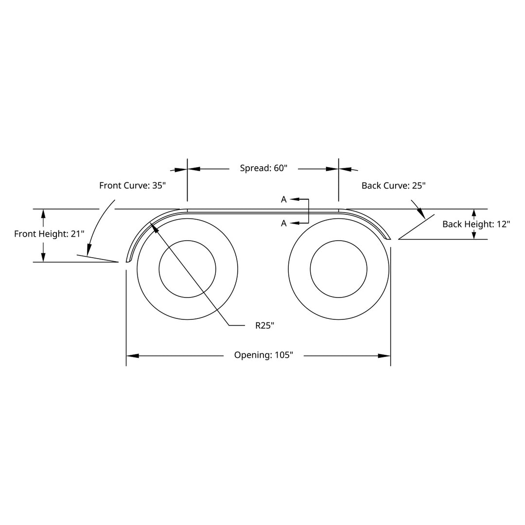 120" 430 Stainless Steel (16ga) Roll Formed Edge Smooth Full Fender 60" Spread - Stainless Steel Series (Pair)