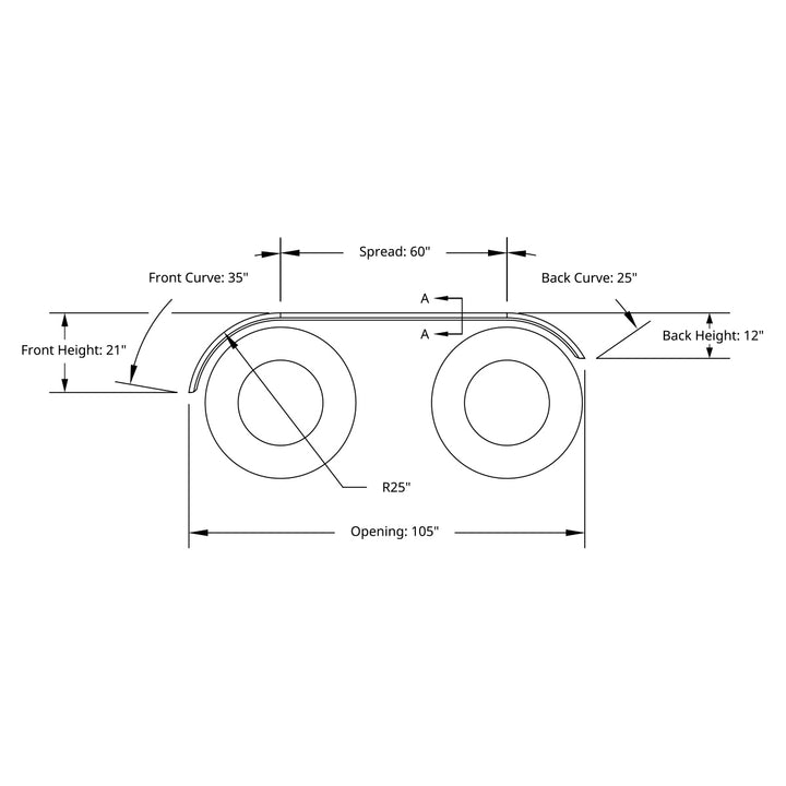 120" 430 Stainless Steel (16ga) Roll Formed Edge Smooth Full Fender 60" Spread - Stainless Steel Series (Pair)