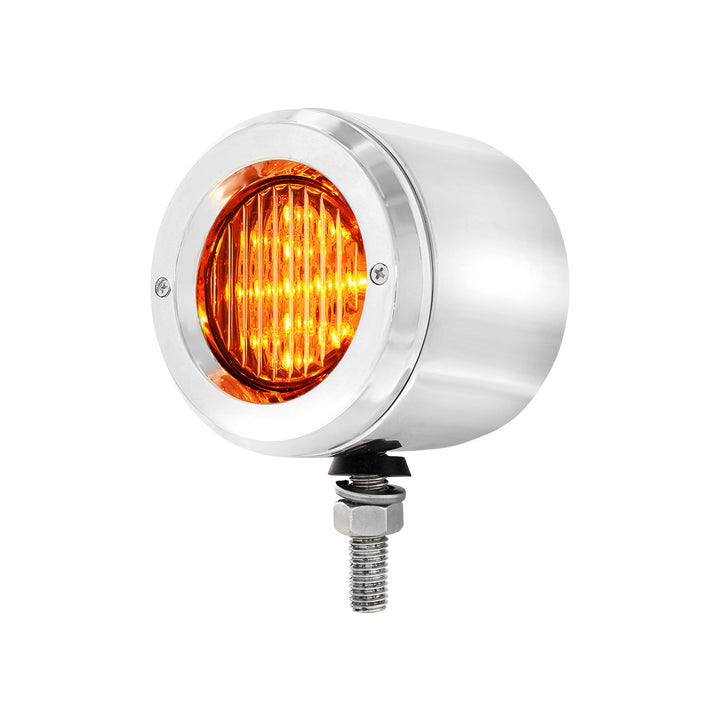 Stainless 2-1/2" Double Face Light With LED Lights &amp; Bezels - Amber &amp; Red LED/Amber &amp; Red Lens