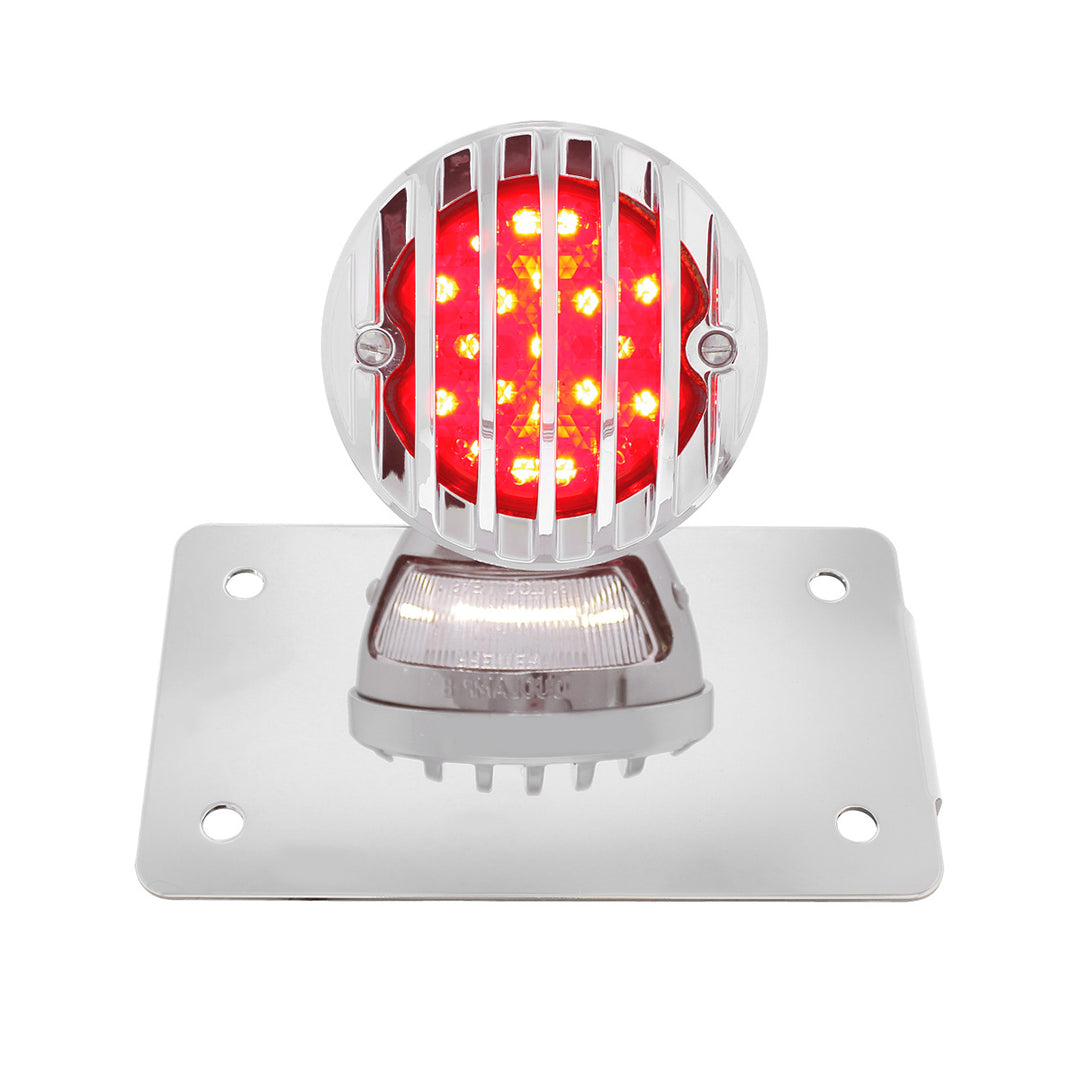 Motorcycle LED "Bobber" Style Horizontal Tail Light With Chrome Grille Bezel - Red Lens