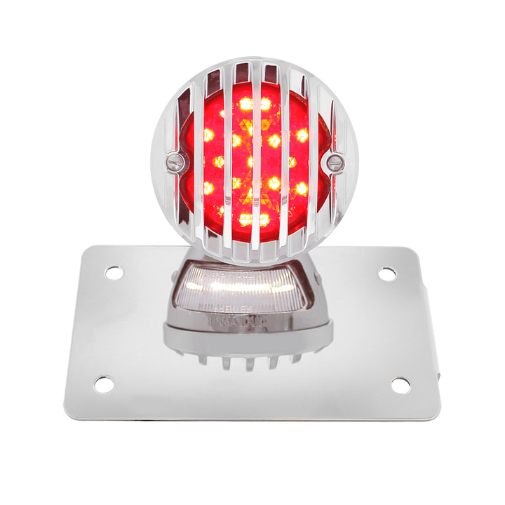 Motorcycle LED "Bobber" Style Horizontal Tail Light With Chrome Grille Bezel - Red Lens