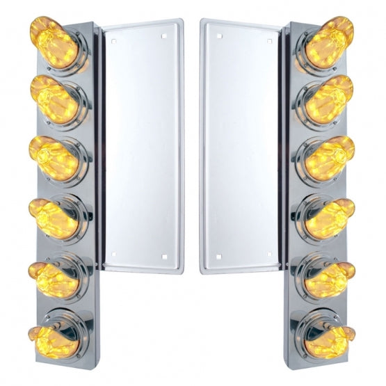 FL Stainless Steel Front Air Cleaner Bracket With 12 x 11 LED Watermelon Lights &amp; Visors - Amber LED/Clear Lens