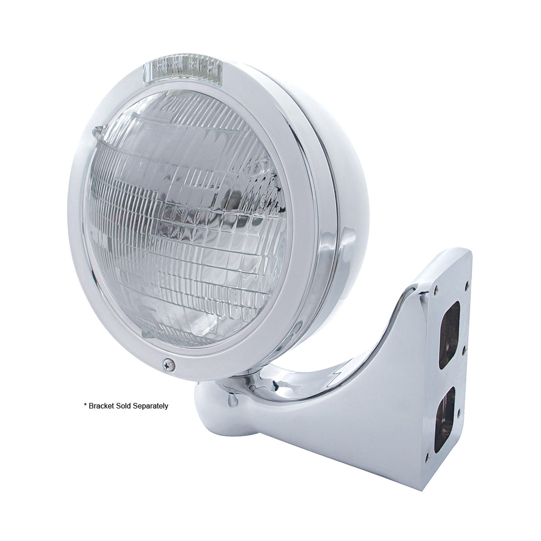 Stainless Steel Bullet Classic Headlight 6014 Bulb &amp; LED Turn Signal - Clear Lens