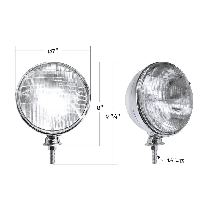 7" Chrome Dietz Style Headlight With 12 Volt 6014 Sealed Beam Bulb