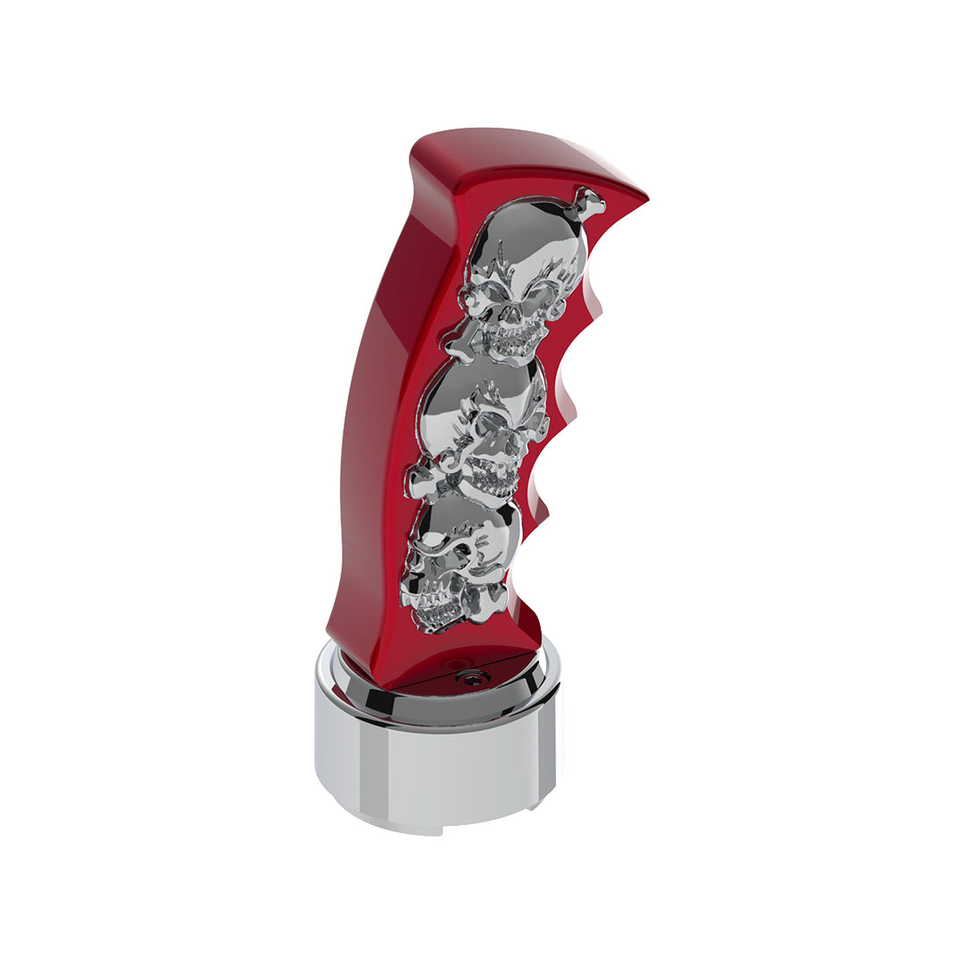 Thread-On Skulls Pistol Grip Gearshift Knob With 13/15/18 Speed Adapter - Candy Red/Chrome