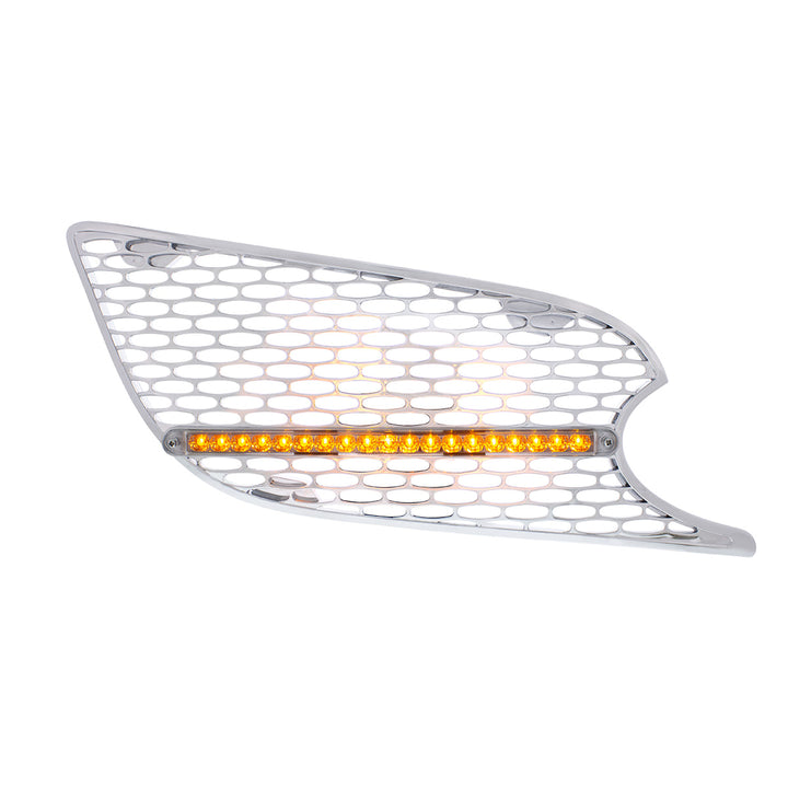Chrome Air Intake Grille W/Reflector LED Light For 2012-2021 Peterbilt 579 (Passenger) - Amber LED/Clear Lens