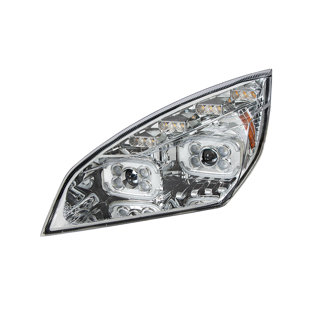 Chrome 10 LED Projector Headlight With LED Sequential Turn &amp; DRL For 2018-2024 Cascadia - Driver