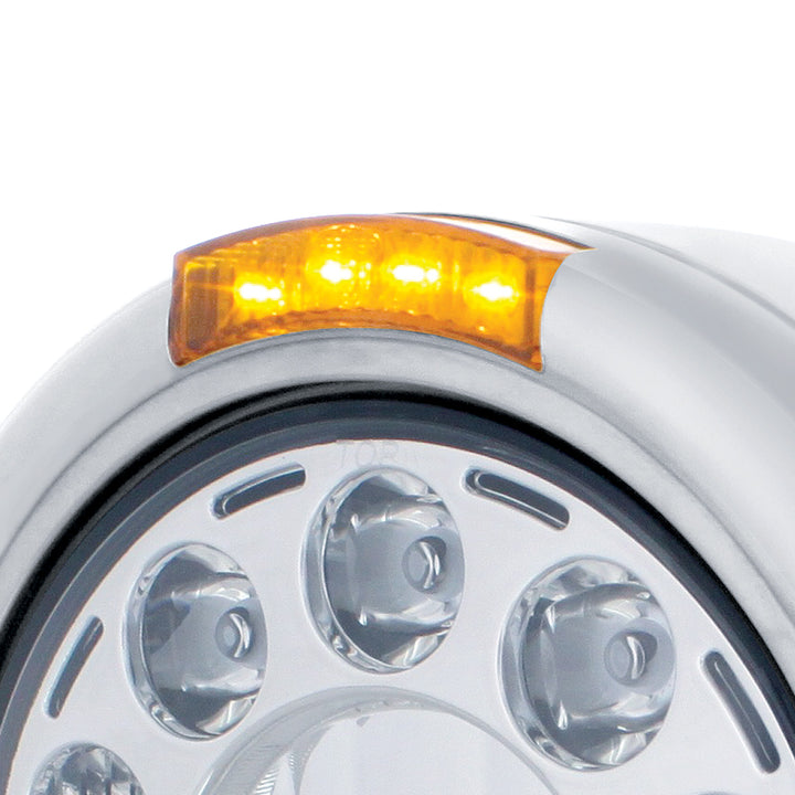 Stainless Classic Headlight 11 LED Bulb &amp; Dual Mode LED Signal - Amber Lens