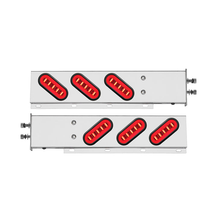 2-1/2" Bolt Pattern Stainless Steel Spring Loaded Bar With 6 x 22 Red LED 6" Oval GloLight &amp; Grommet - Clear Lens (Pair)