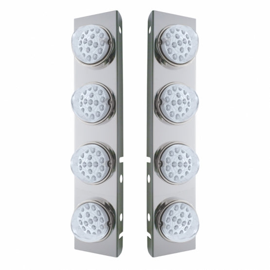 Stainless Steel Front Air Cleaner Bracket With 8 x 17 Amber LED Reflector Lights &amp; Stainless Steel Bezels For Peterbilt - Clear Lens
