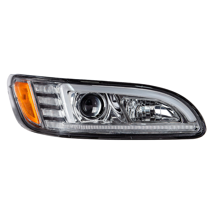 Chrome Projection Headlight With LED Sequential Turn &amp; DRL For 2005-2015 Peterbilt 386 - Passenger