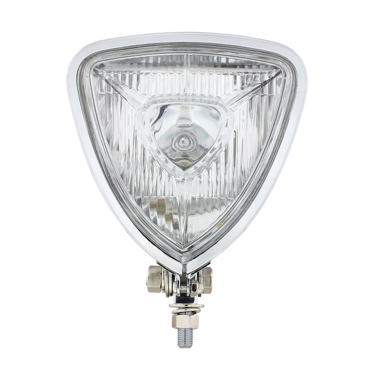 Triangle Headlight With Chrome Housing &amp; Flat Back