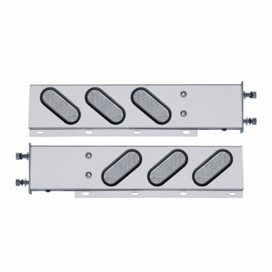3-3/4" Bolt Pattern Stainless Steel Spring Loaded Bar With 6" Oval 19 LED Lights - Red LED/Clear Lens (Pair)