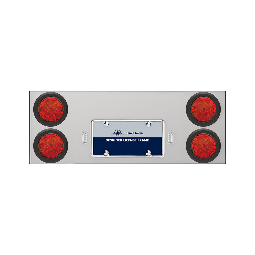 33-3/4" Stainless Rear Center Panel With Four 7 LED 4" Reflector Lights &amp; Grommets - Red LED/Red Lens