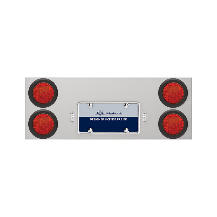 33-3/4" Stainless Rear Center Panel With Four 7 LED 4" Reflector Lights &amp; Grommets - Red LED/Red Lens