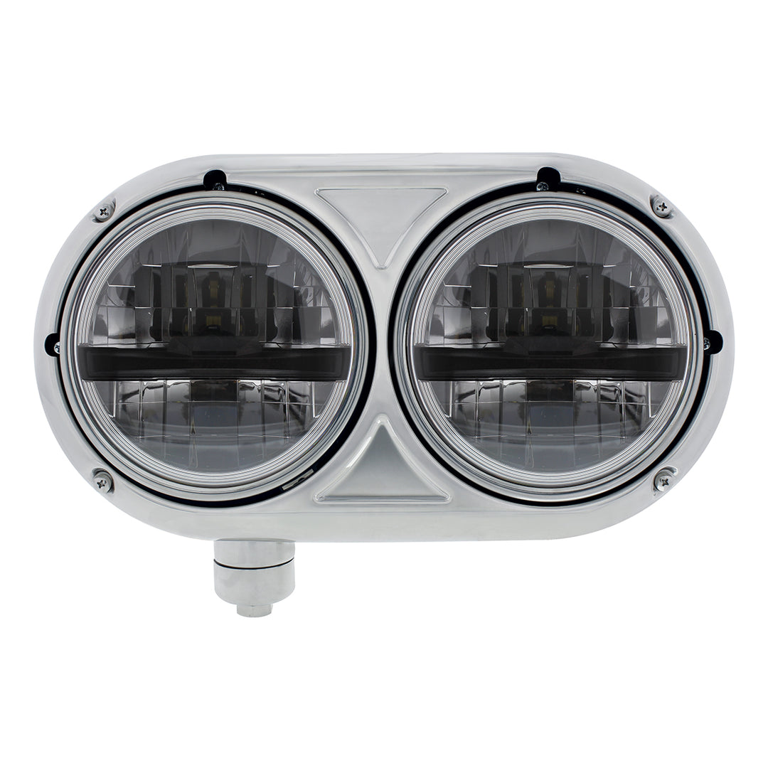 Headlight Assembly With 304 Stainless Steel Housing &amp; LED Headlights With Black Inner Bar For Peterbilt 359 - Driver